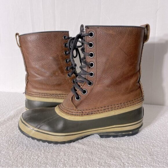 Vintage Sorel Premium T Brown Leather W Rubber Lace Up Winter Boots 8.5 - Picture 13 of 14